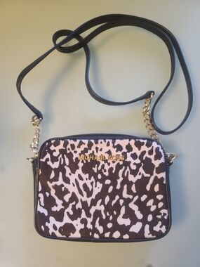 Michael Kors Pink and Brown Leopard-Print Crossbody with Gold Hardware